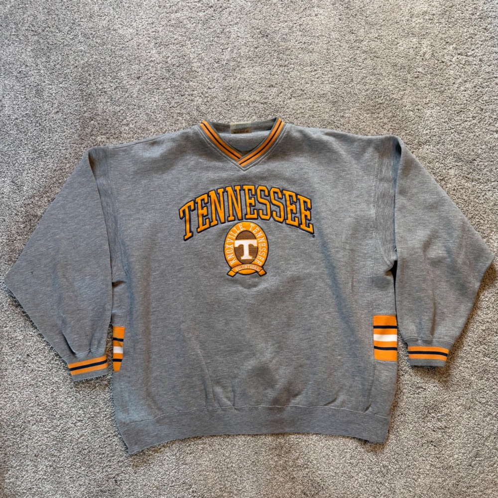 Lee Sport Tennessee Volunteers V-Neck Sweatshirt Gray Orange Embroidered XXL
